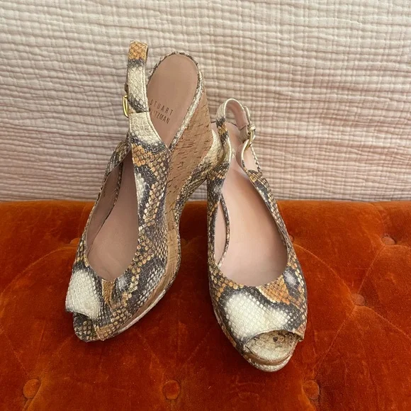 Stuart Weitzman snake print sling back platform sandals - Picture 3 of 6